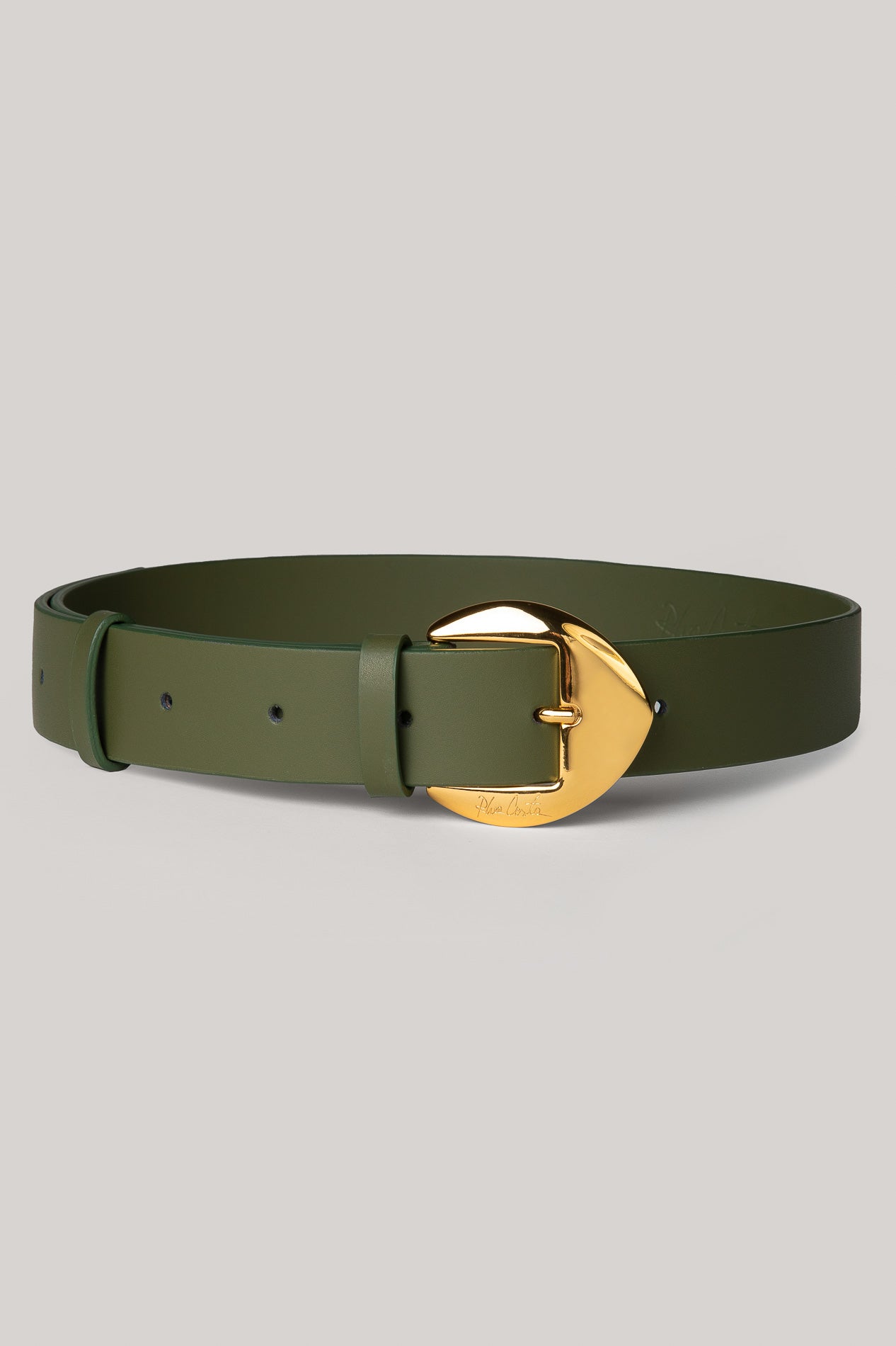 Rhea Costa Cupidelle Leather Waist Belt Olive With Gold Buckle