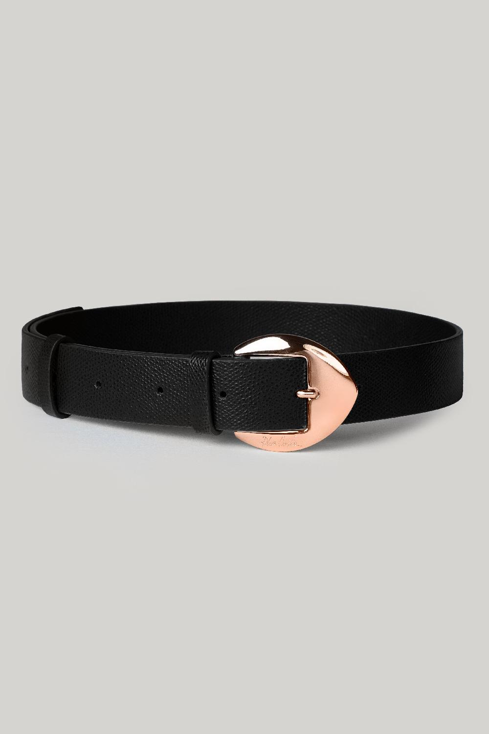 rhea costa Cupidelle Leather Waist Belt Saffiano Black With Rose Gold Buckle