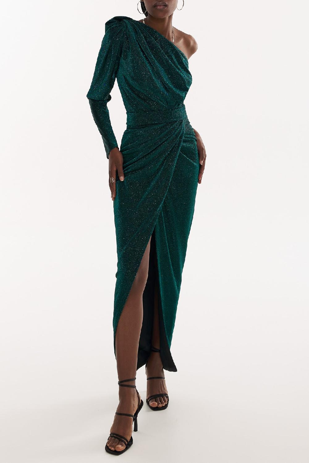 Rhea Costa Demi Iridescent Green Jersey Ankle Length Dress