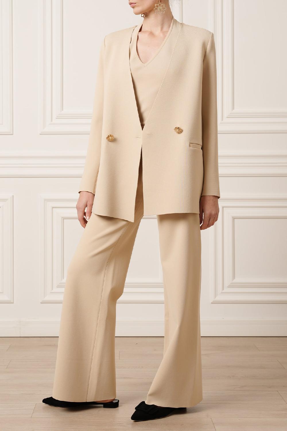 Rhea Costa Dona Jersey Double-Breasted Jacket In Beige