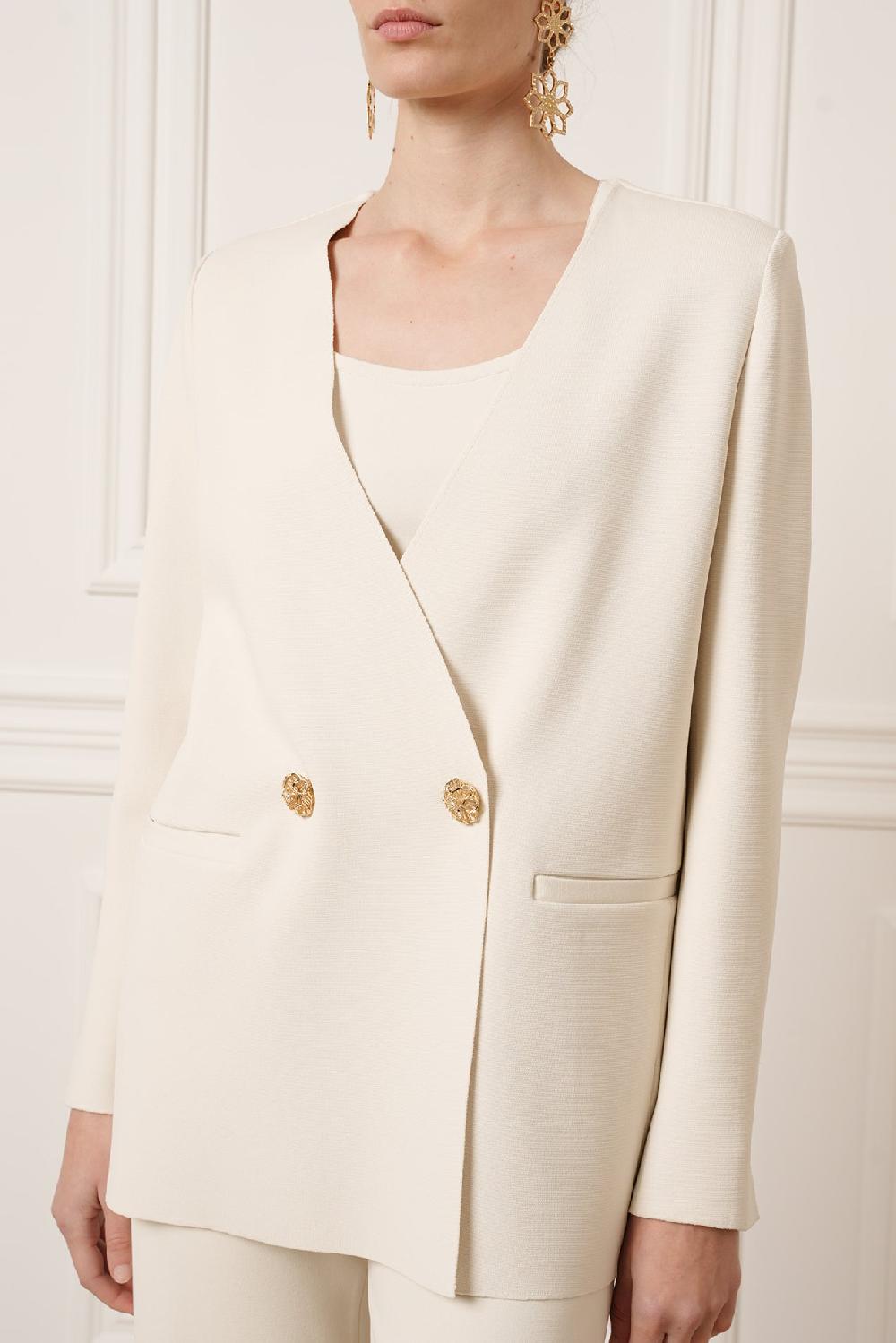 rhea costa Dona Jersey Double-Breasted Jacket In Off-White