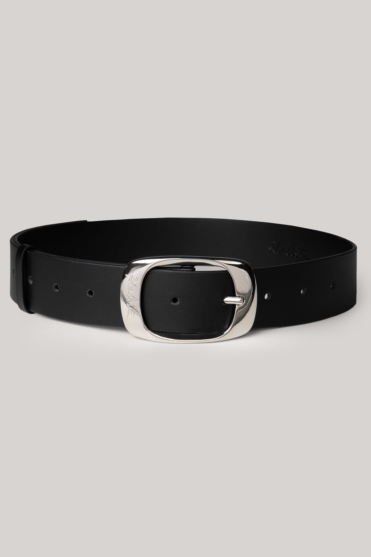 Rhea Costa Ellipse Matte Black Leather Waist Belt With Silver Buckle