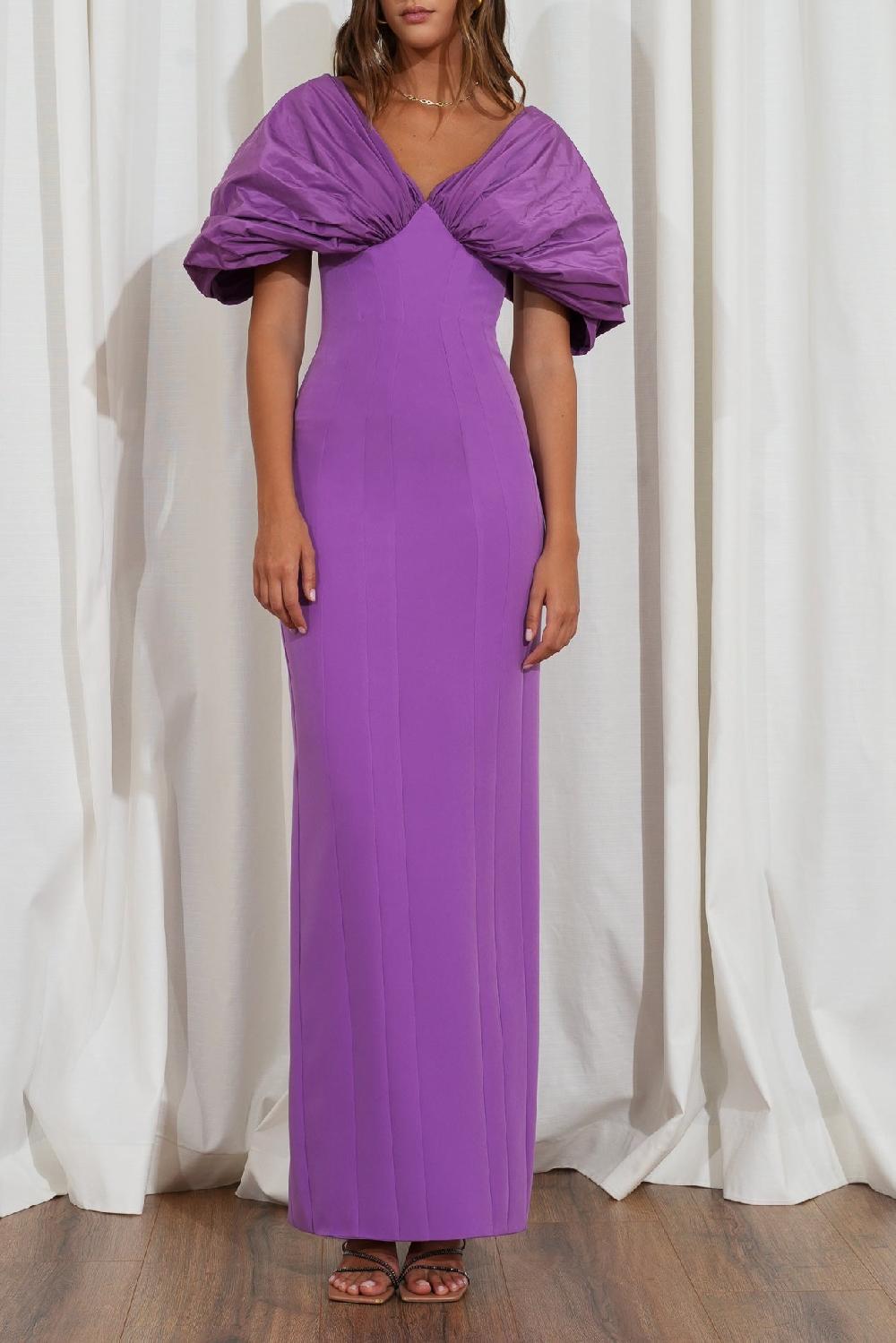 rhea costa Everlyn Lavander Crepe And Taffeta Dress