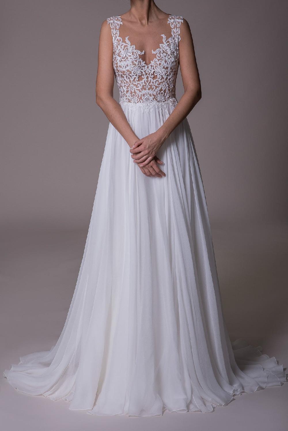 rhea costa Flores Sleeveless Lace And Silk Chiffon Gown