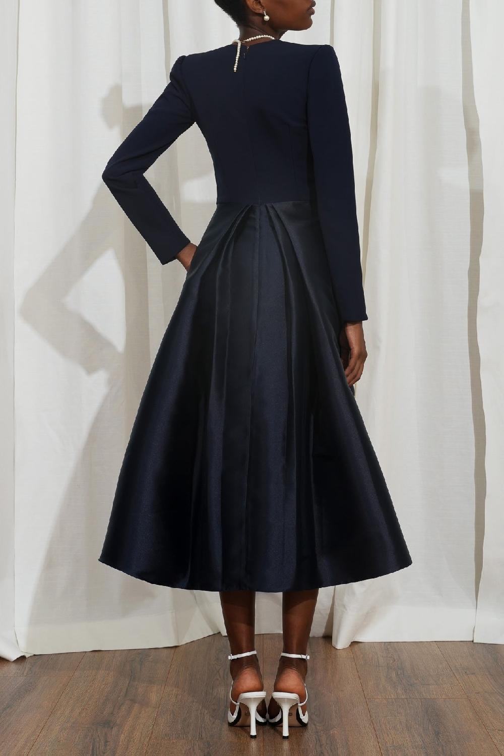 Rhea Costa Ivy Midnight Blue Crepe And Mikado Cocktail Dress
