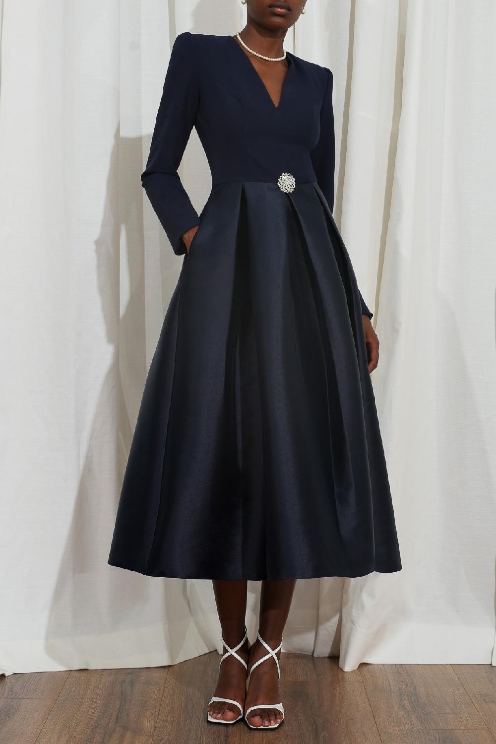 rhea costa Ivy Midnight Blue Crepe And Mikado Cocktail Dress