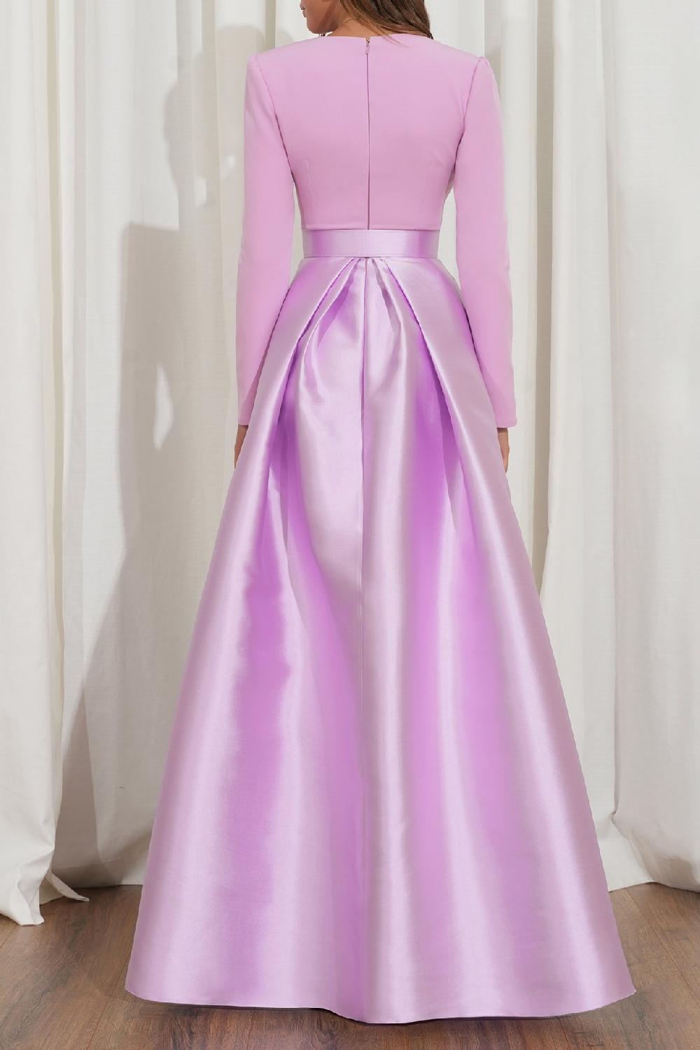 Rhea Costa Ivy Soft Lilac Crepe And Mikado Long Dress