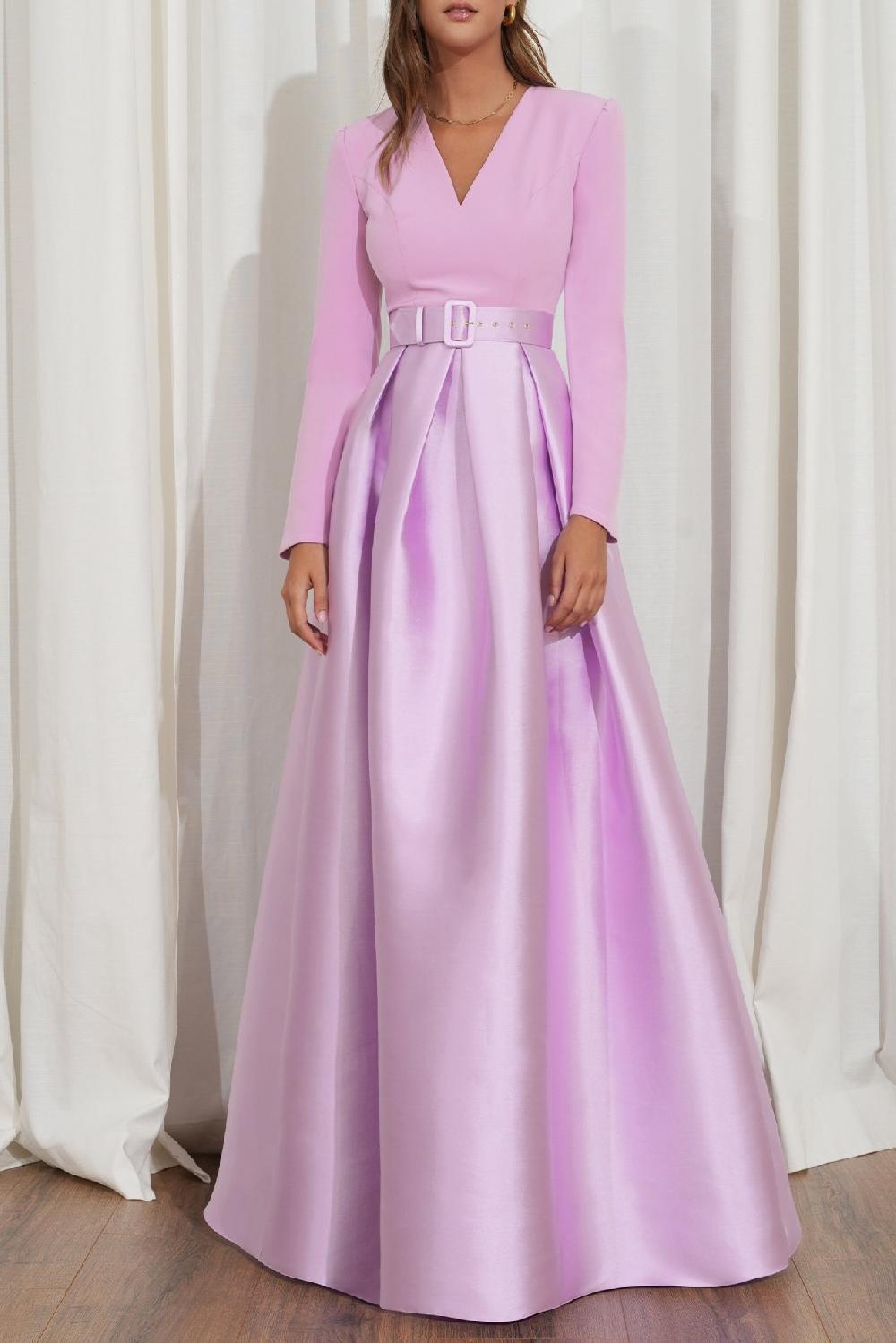 rhea costa Ivy Soft Lilac Crepe And Mikado Long Dress
