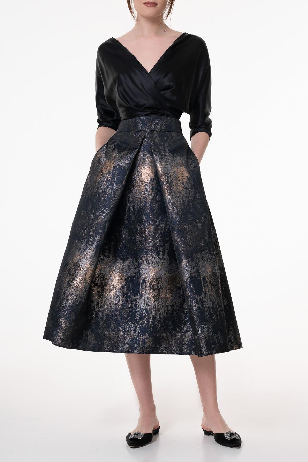 Rhea Costa Jasmine Structured Jacquard Skirt In Galaxy-Blue