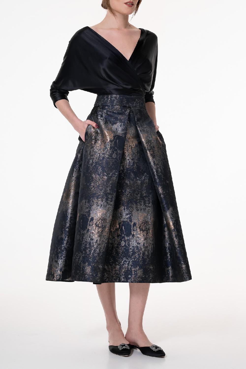 Rhea Costa Jasmine Structured Jacquard Skirt In Galaxy-Blue