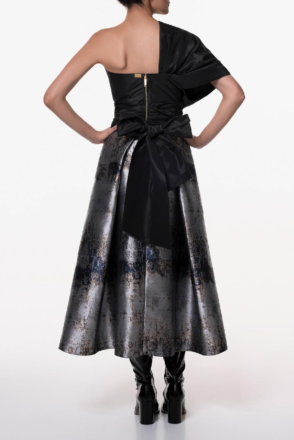 Rhea Costa Jasmine Structured Jacquard Skirt In Gold-Grey