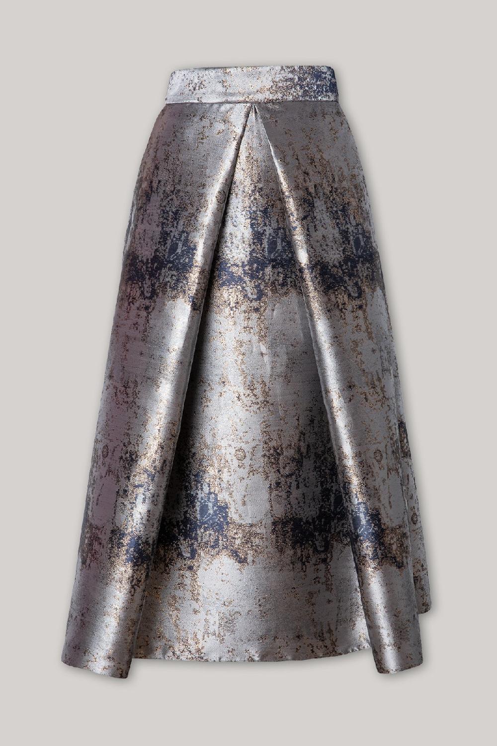 rhea costa Jasmine Structured Jacquard Skirt In Gold-Grey