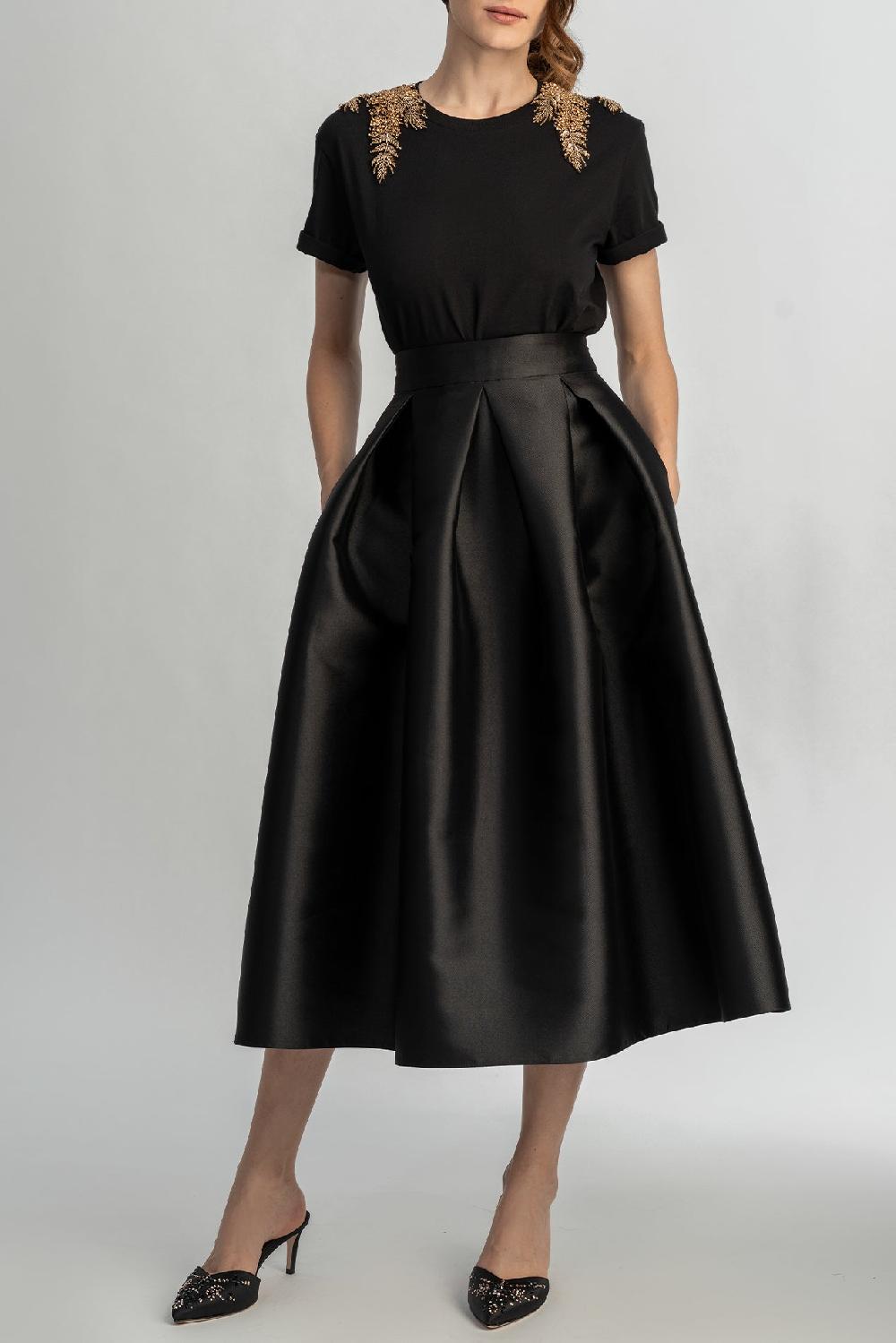 Rhea Costa Jasmine Structured Mikado Skirt In Black