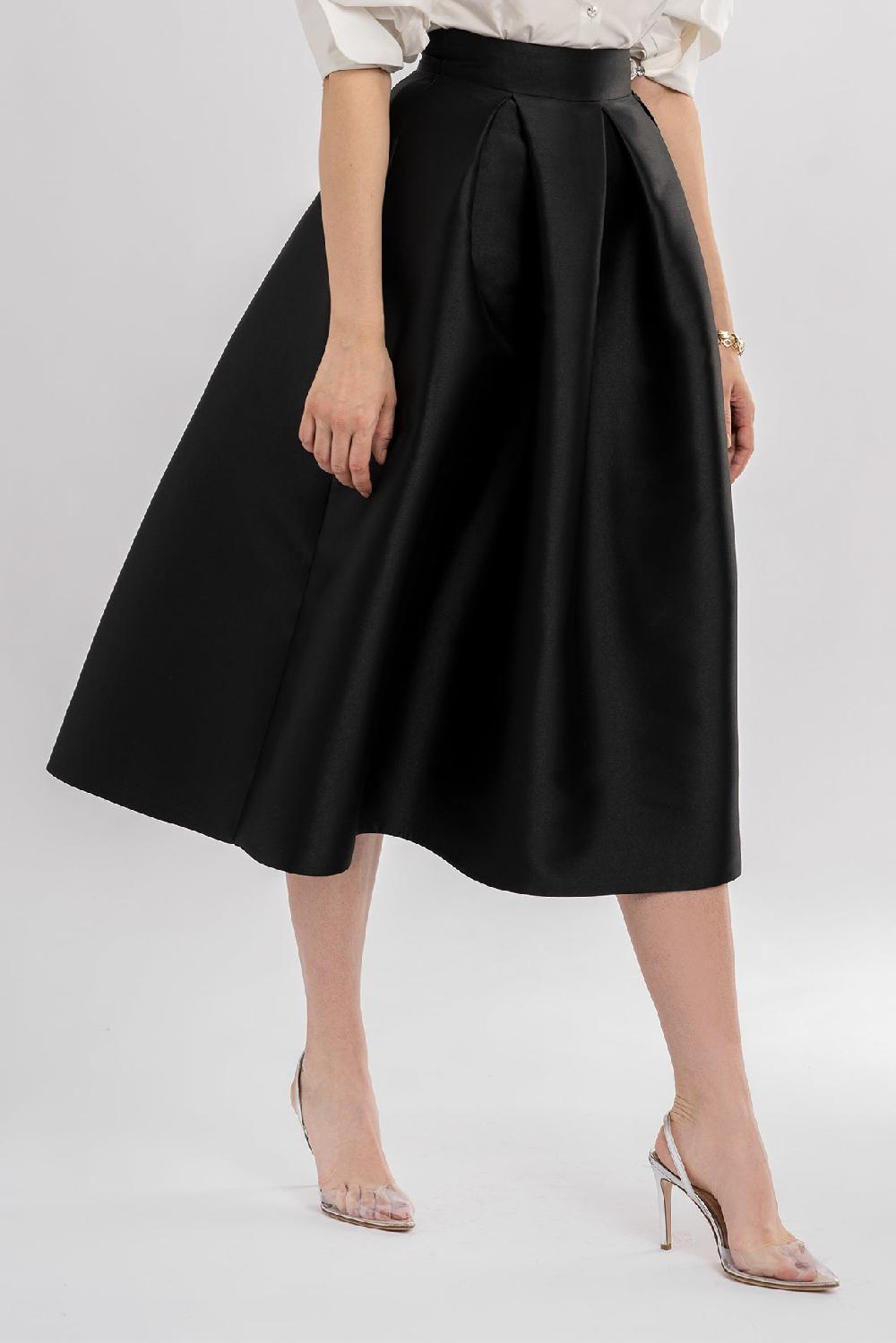 Rhea Costa Jasmine Structured Mikado Skirt In Black