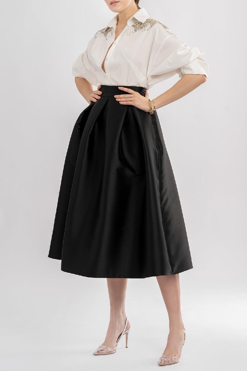 Rhea Costa Jasmine Structured Mikado Skirt In Black