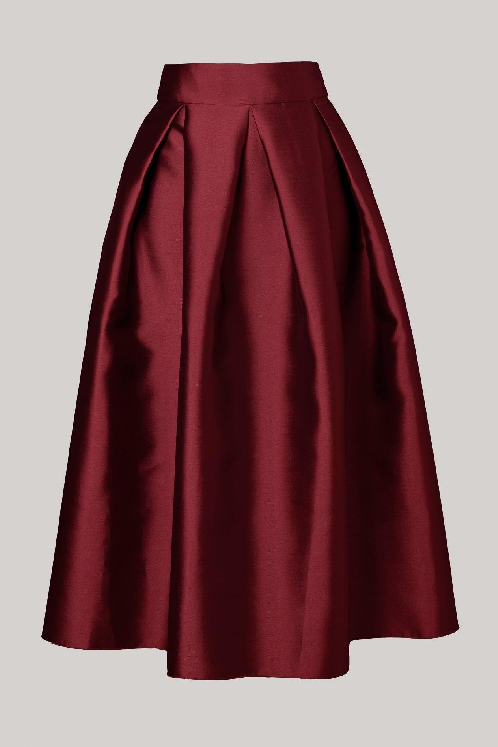 Rhea Costa Jasmine Structured Mikado Skirt In Burgundy