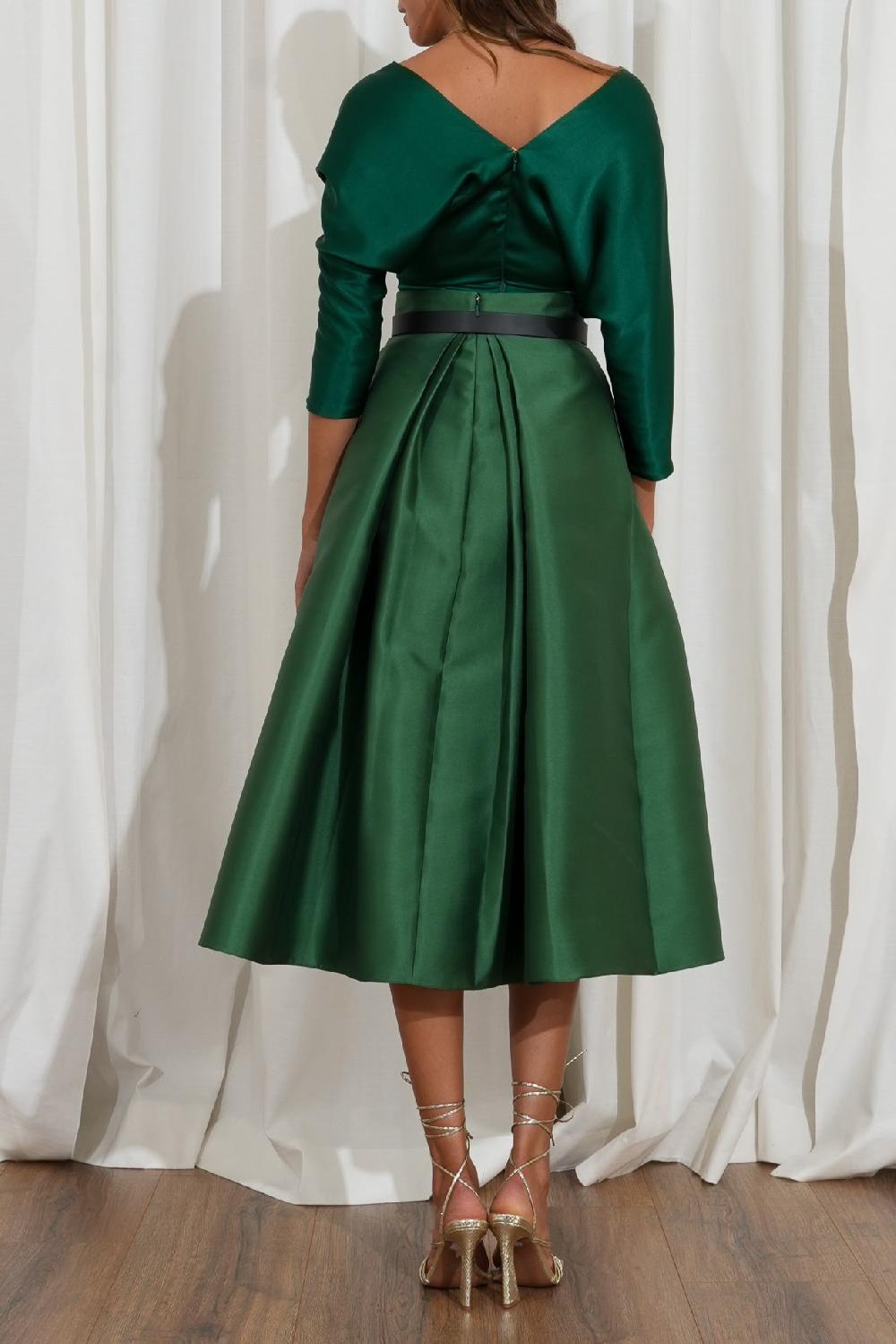 Rhea Costa Jasmine Structured Mikado Skirt In Emerald