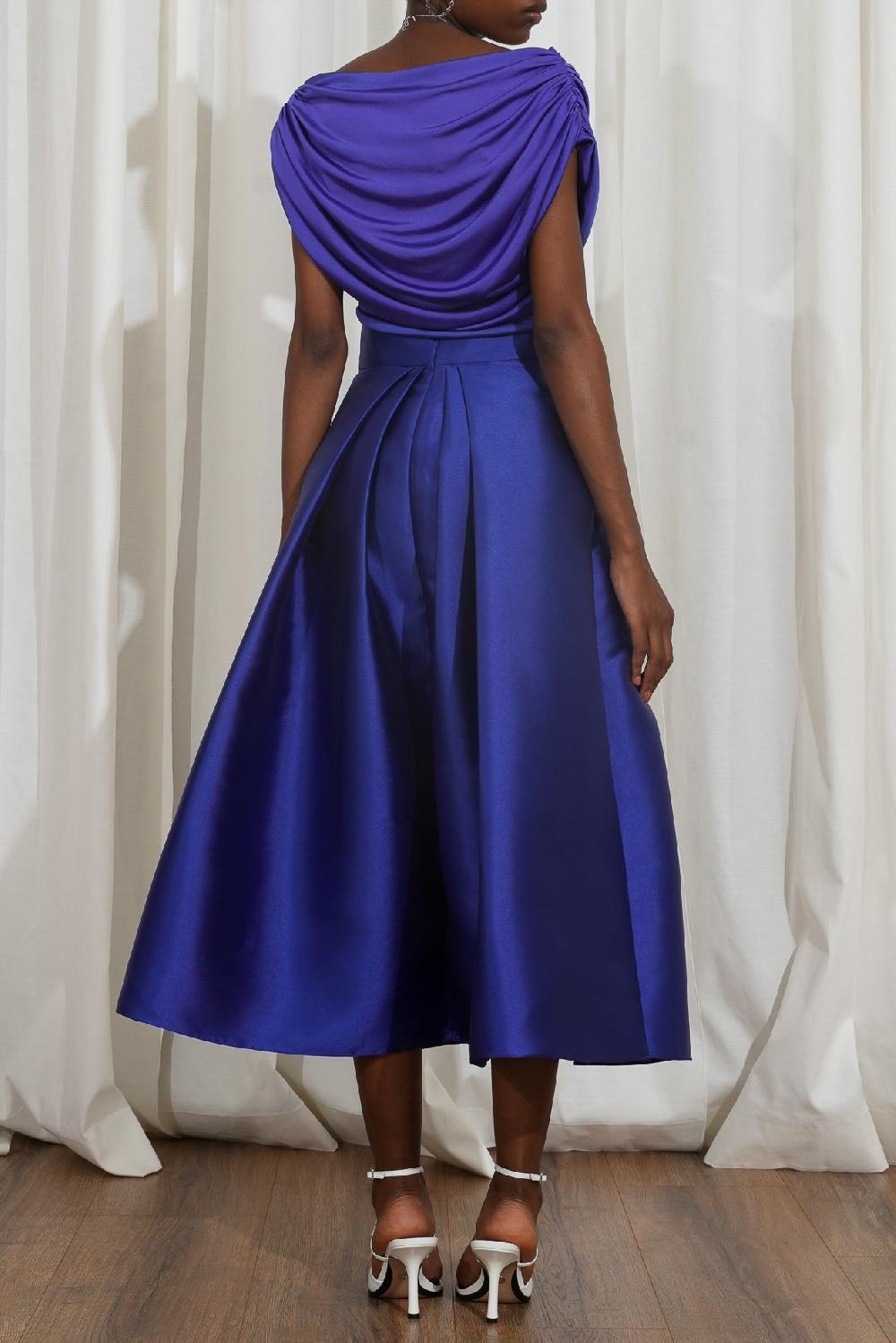 Rhea Costa Jasmine Structured Mikado Skirt In Royal Blue