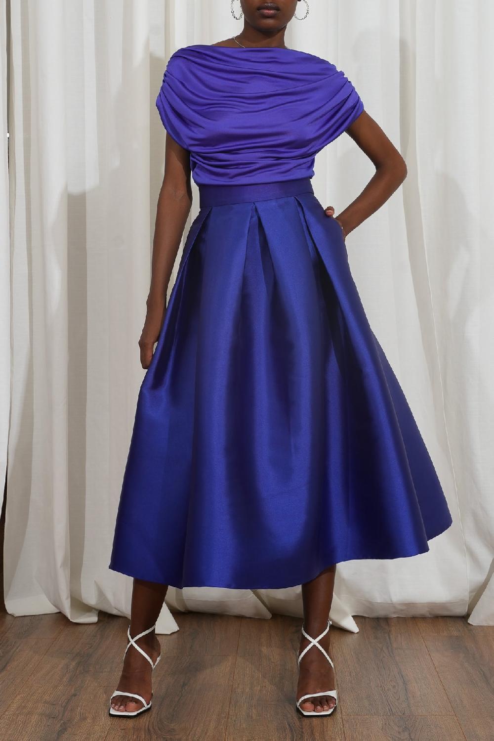 rhea costa Jasmine Structured Mikado Skirt In Royal Blue
