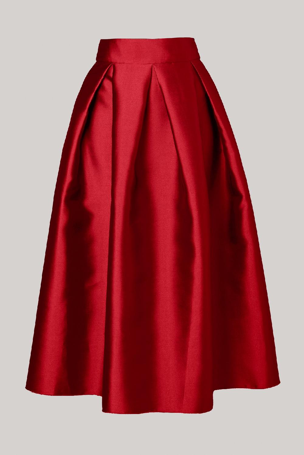 Rhea Costa Jasmine Structured Mikado Skirt In True Red