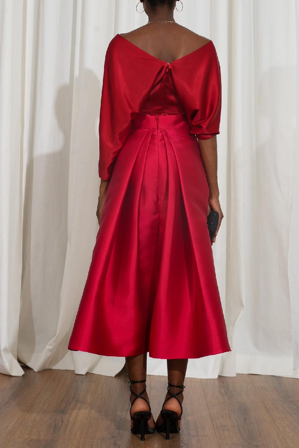 Rhea Costa Jasmine Structured Mikado Skirt In True Red