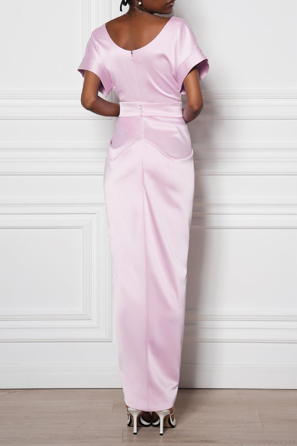 Rhea Costa Jaya Satin Long Dress Persian In Soft-Liliac