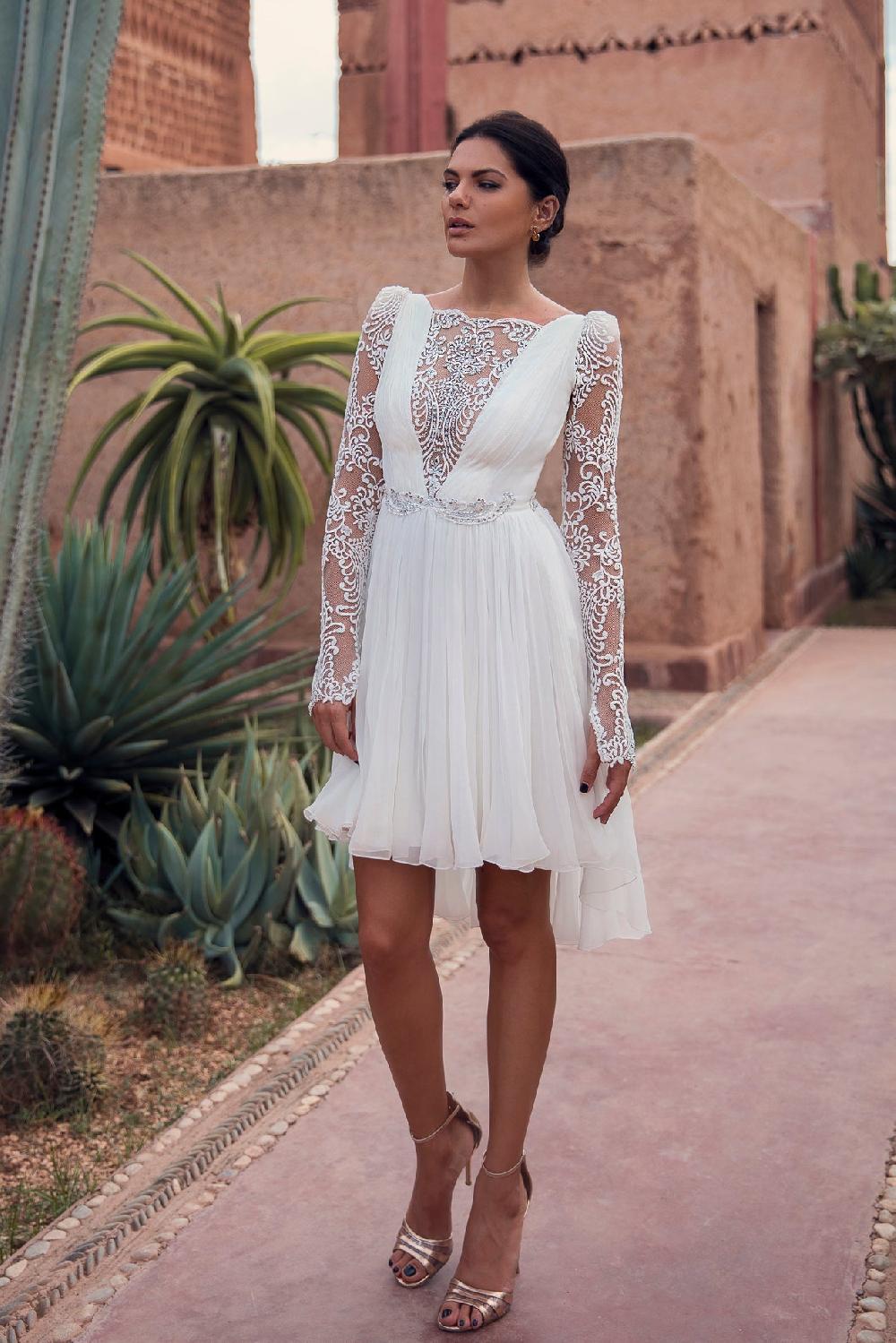 Rhea Costa Joelle Ivory With Crystals Boho Short Dress