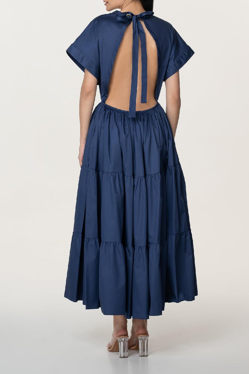 Rhea Costa Joy Open Back Cotton Dress In Royal-Blue