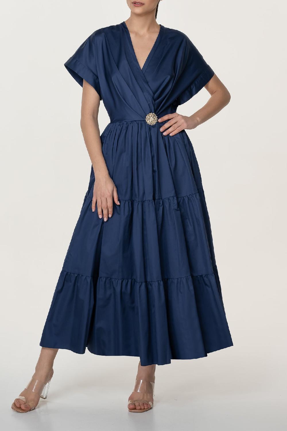 rhea costa Joy Open Back Cotton Dress In Royal-Blue