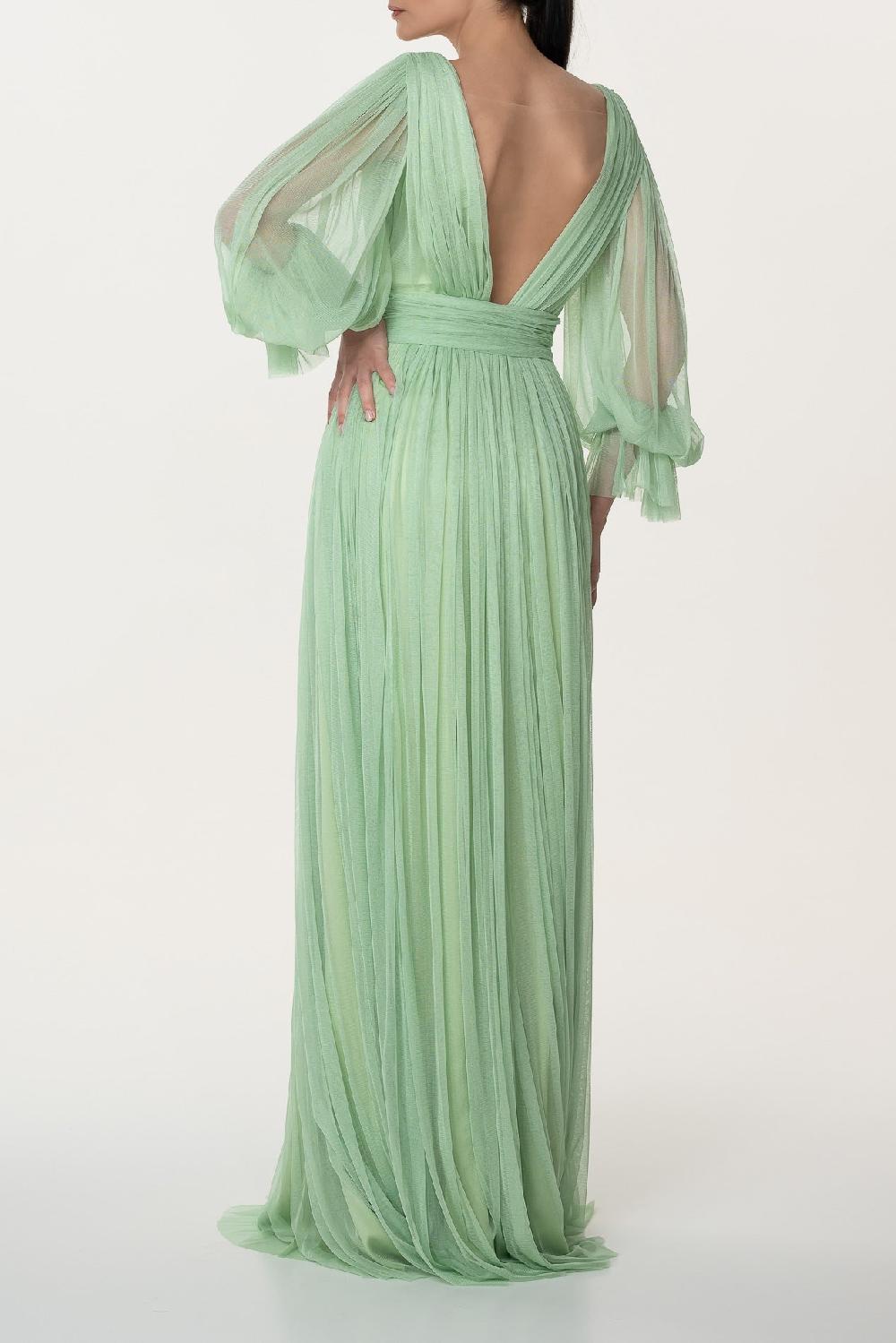 Rhea Costa Kaira Silk Tulle Long Dress In Pistachio