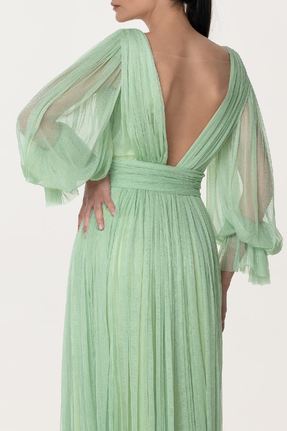 Rhea Costa Kaira Silk Tulle Long Dress In Pistachio