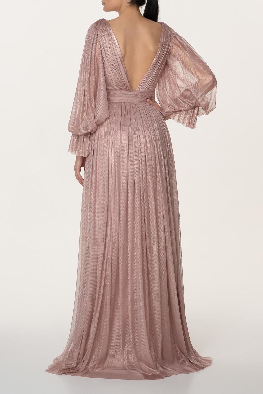 Rhea Costa Kaira Silk Tulle Long Dress In Rose-Gold