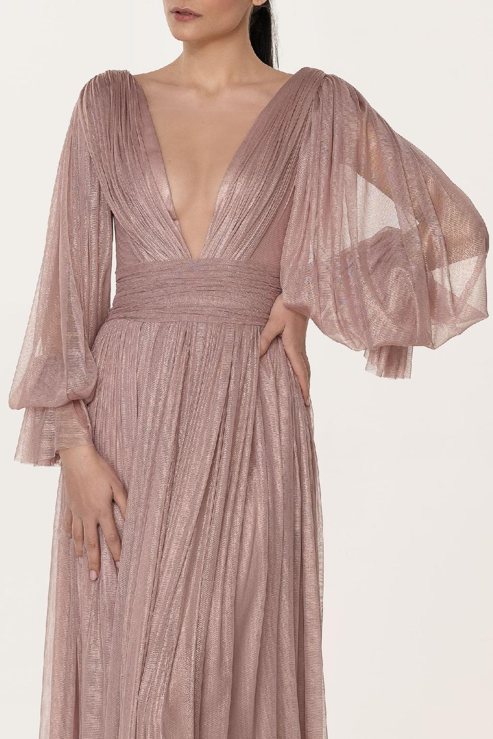 Rhea Costa Kaira Silk Tulle Long Dress In Rose-Gold