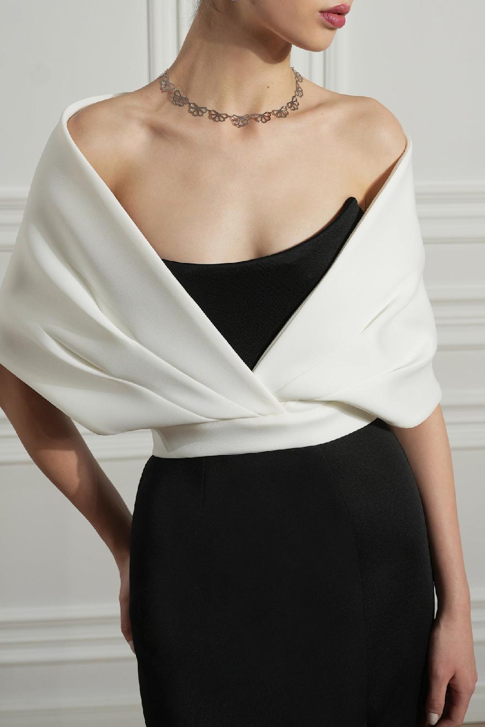 Rhea Costa Khalesi Black And White Scuba Dress With Detachable Cape