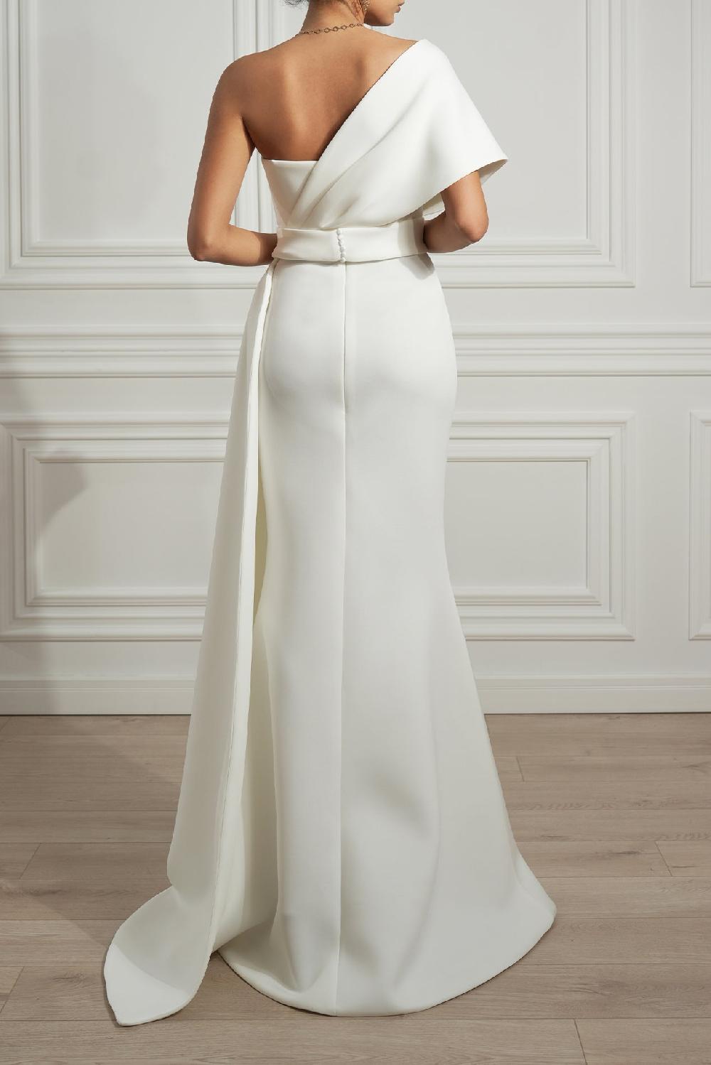 Rhea Costa Lena Off-White Scuba Corset Dress With Detachable Drapping