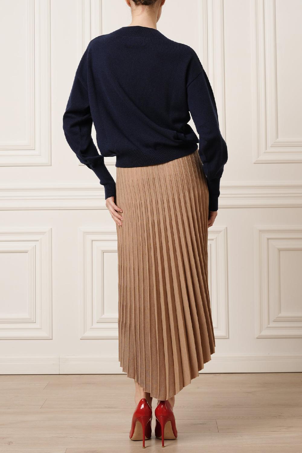 Rhea Costa Lia Jersey Wool Pleated Midi Skirt In Camel