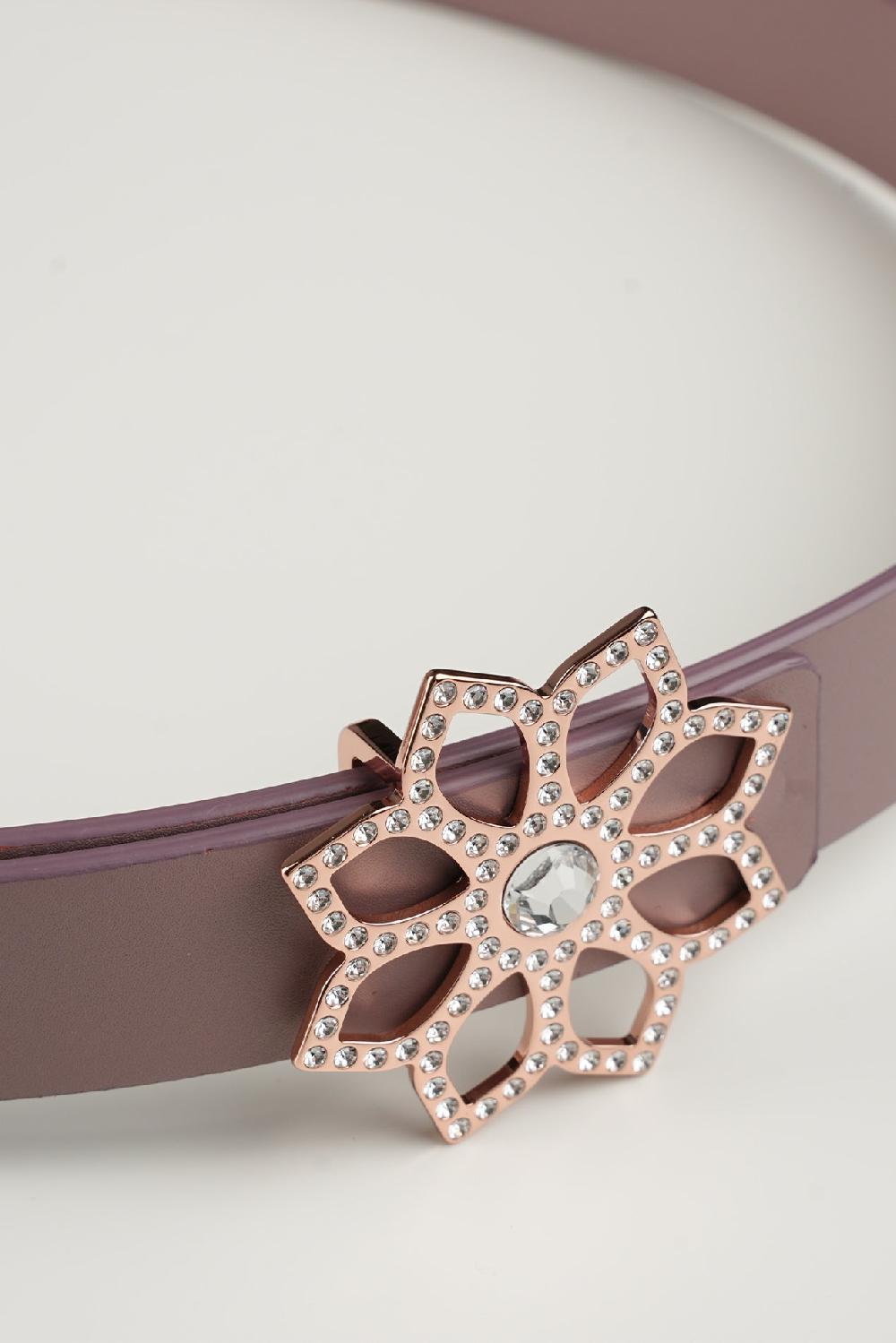 Rhea Costa Lotus Leather Waist Belt In Aubergine With Rose-Gold Buckle