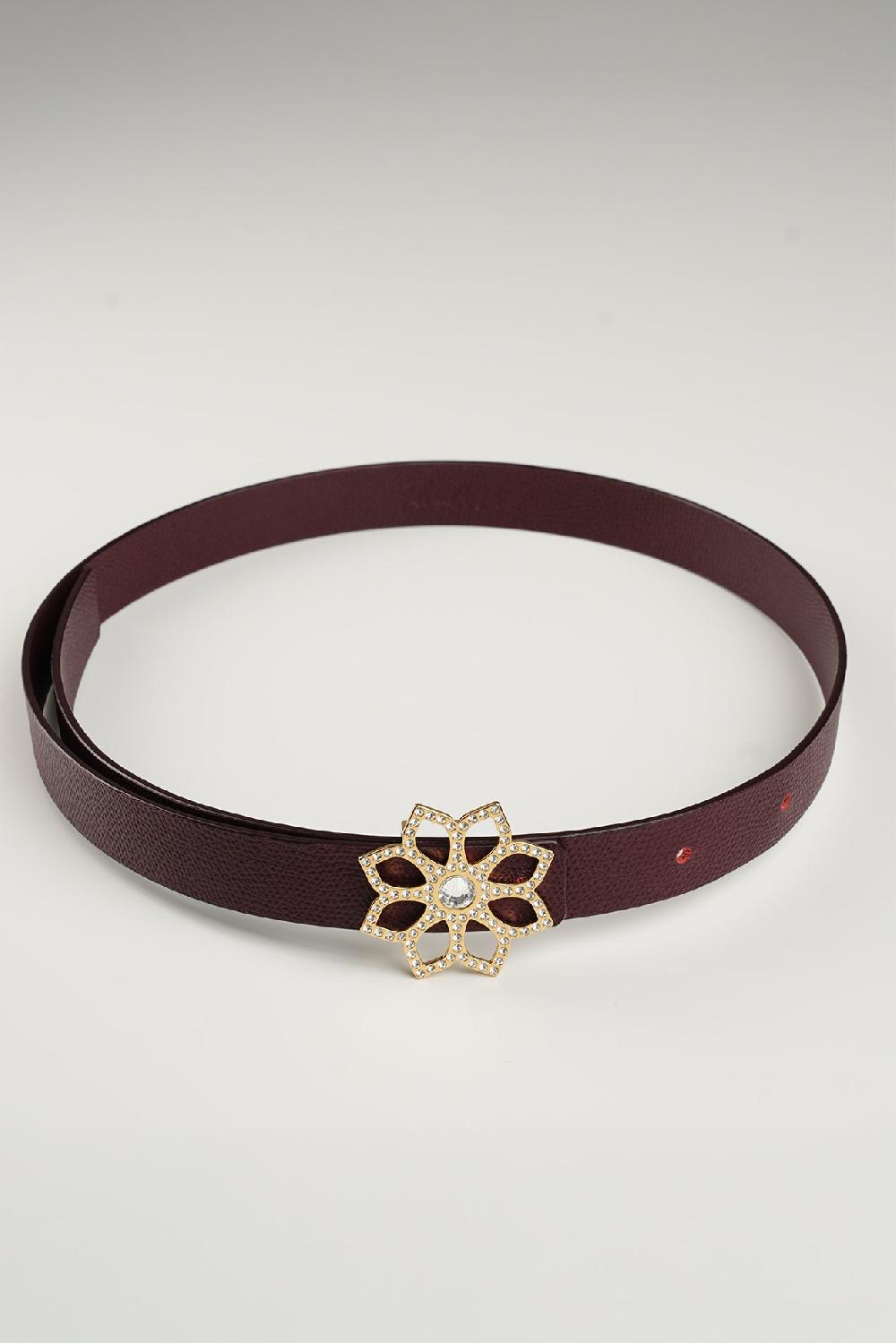 rhea costa Lotus Leather Waist Belt In Burgundy With Gold Buckle