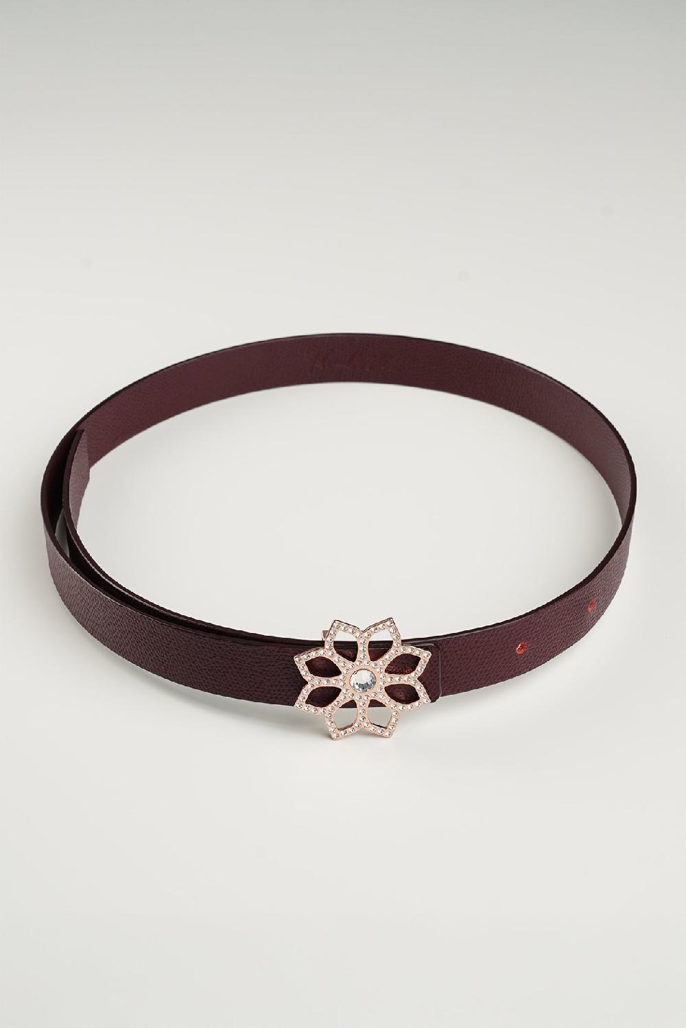 rhea costa Lotus Leather Waist Belt In Burgundy With Rose-Gold Buckle