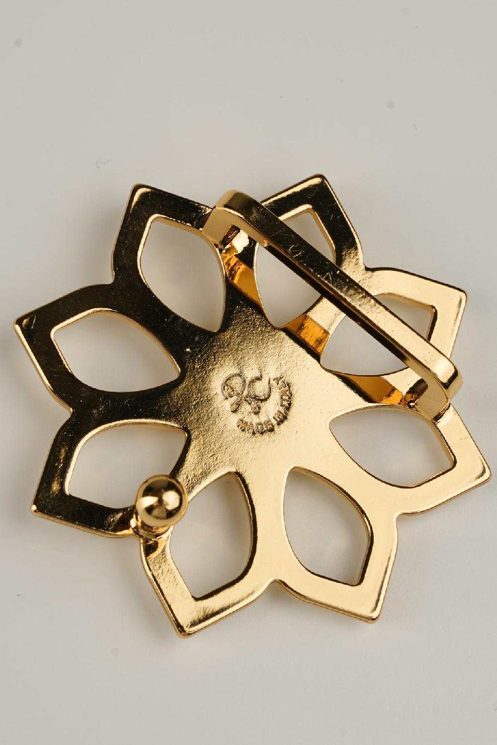 Rhea Costa Lotus Leather Waist Belt In Emerald With Gold Buckle