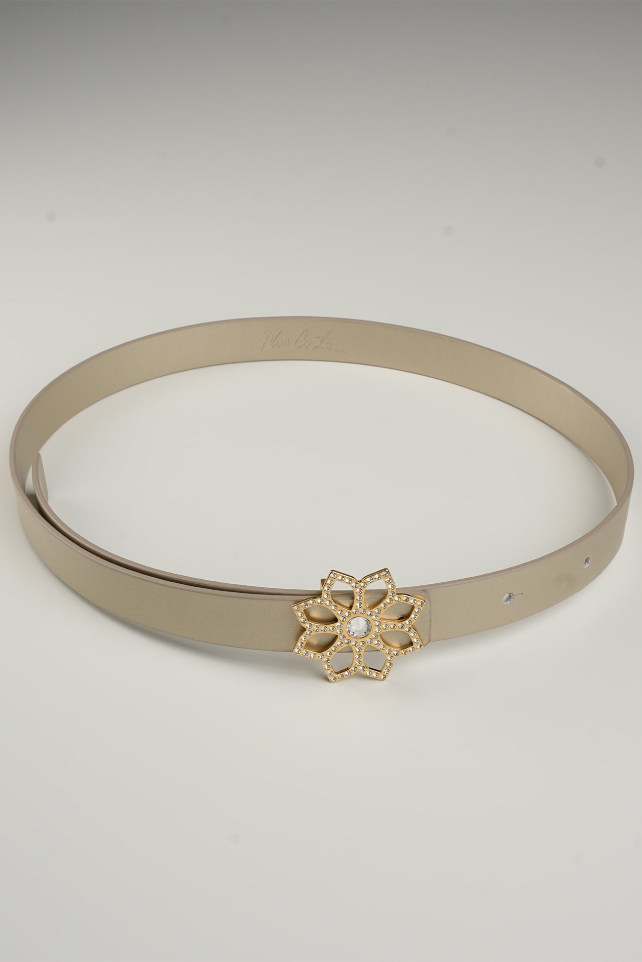 rhea costa Lotus Leather Waist Belt In Gold With Gold Buckle