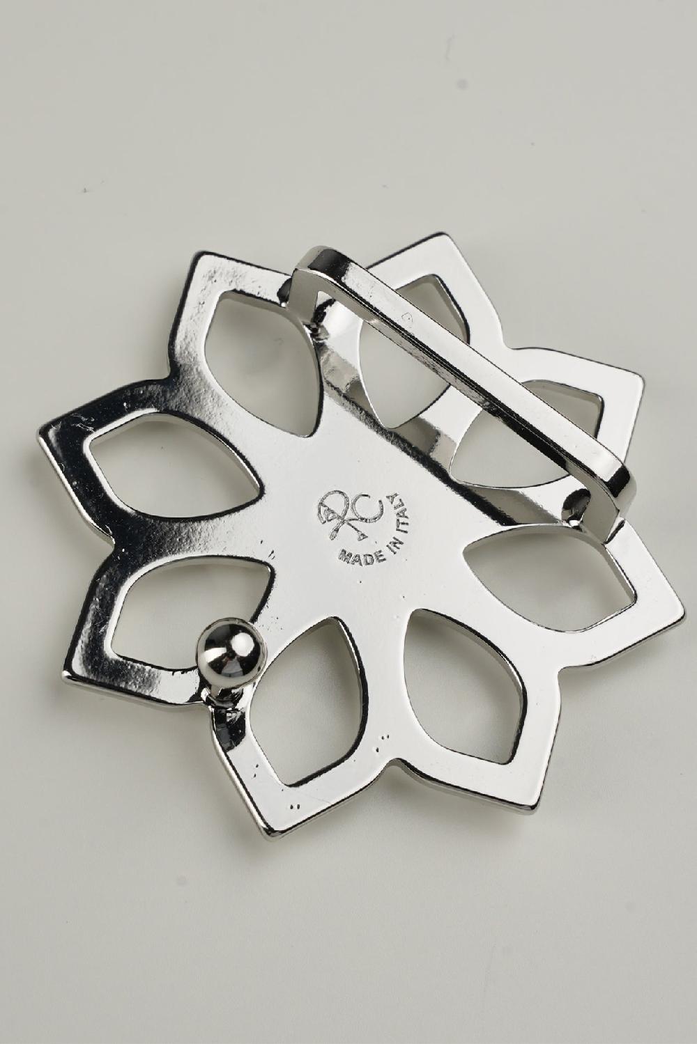 Rhea Costa Lotus Leather Waist Belt In Gold With Silver Buckle