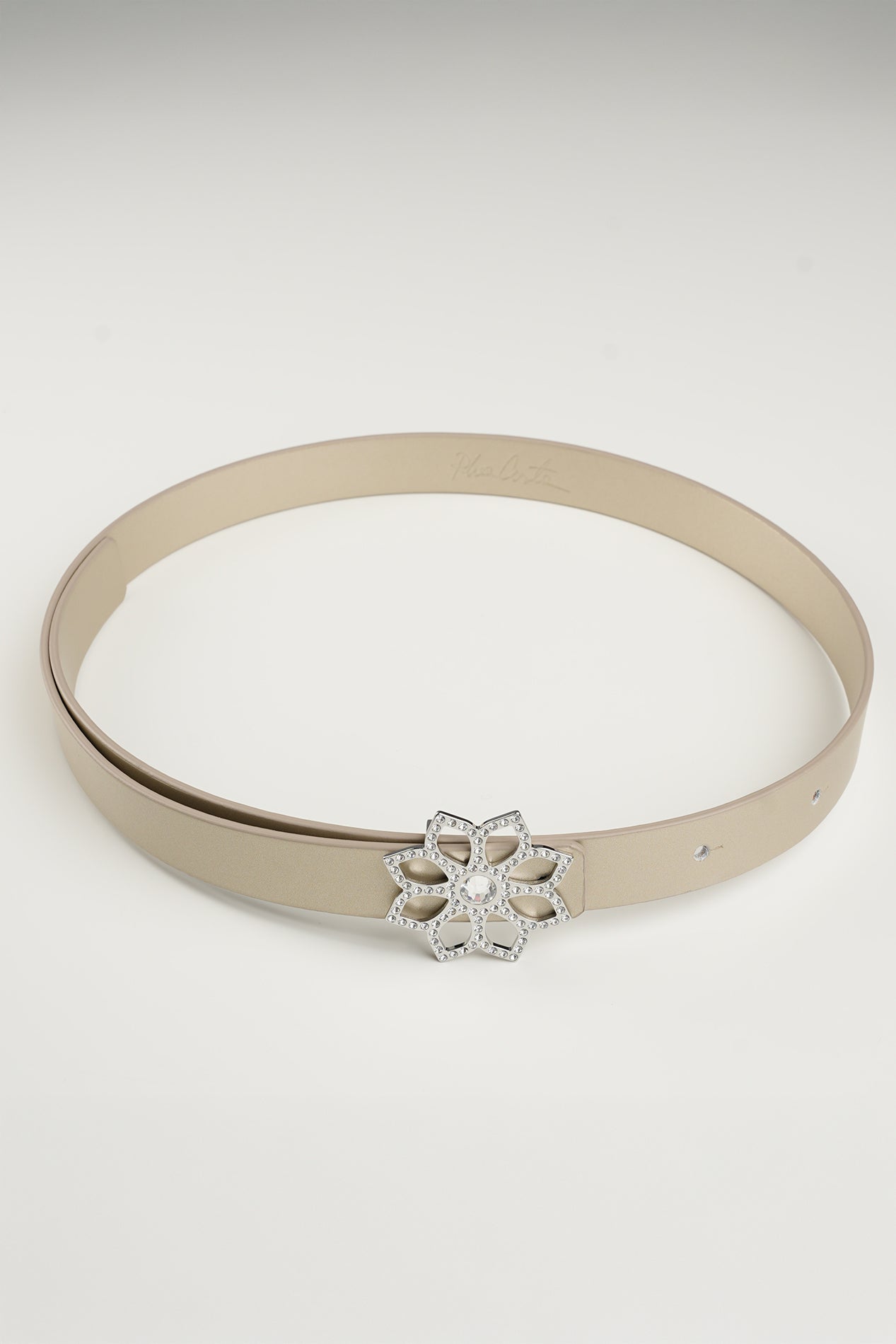 rhea costa Lotus Leather Waist Belt In Gold With Silver Buckle