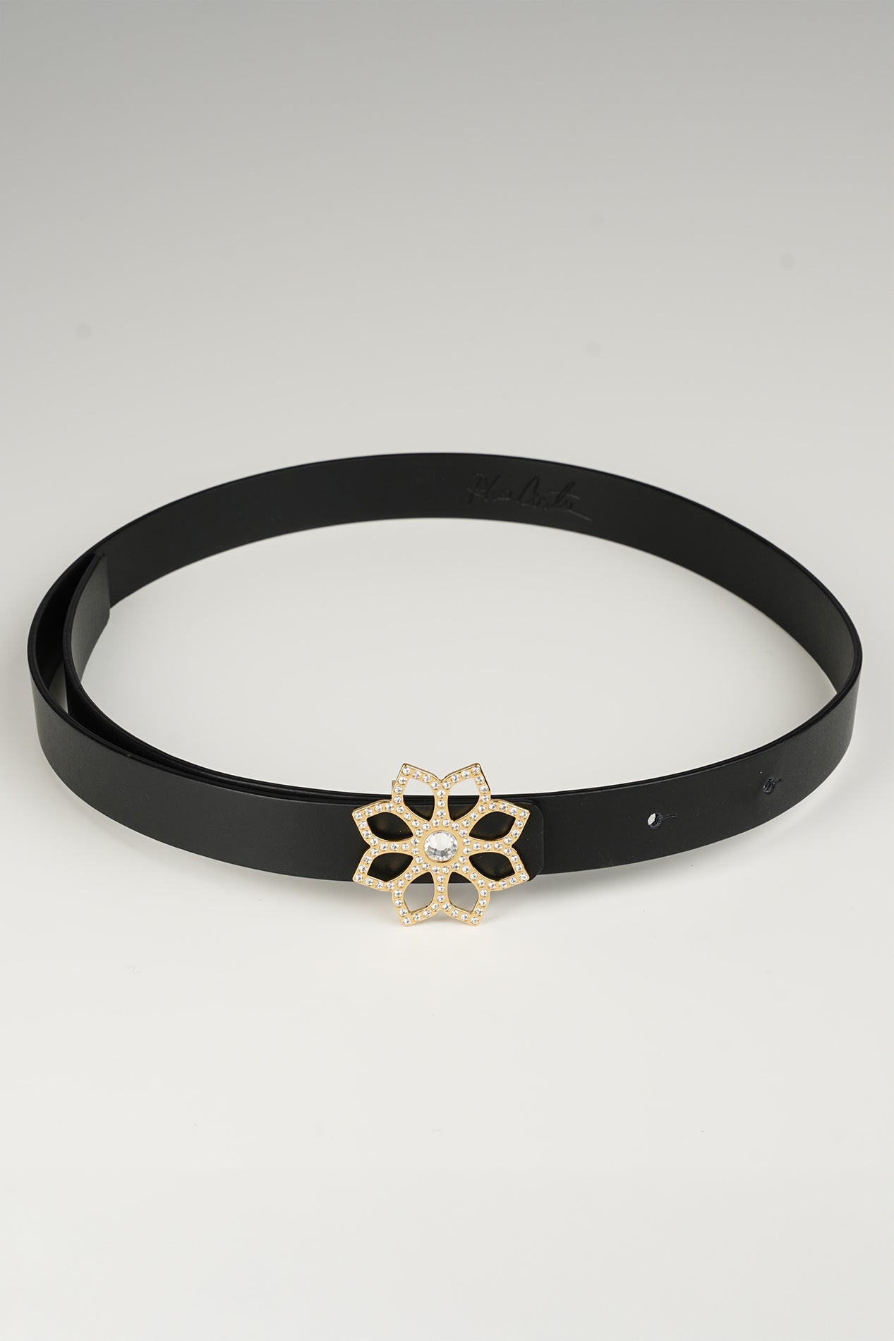 rhea costa Lotus Leather Waist Belt In Matte Black With Gold Buckle