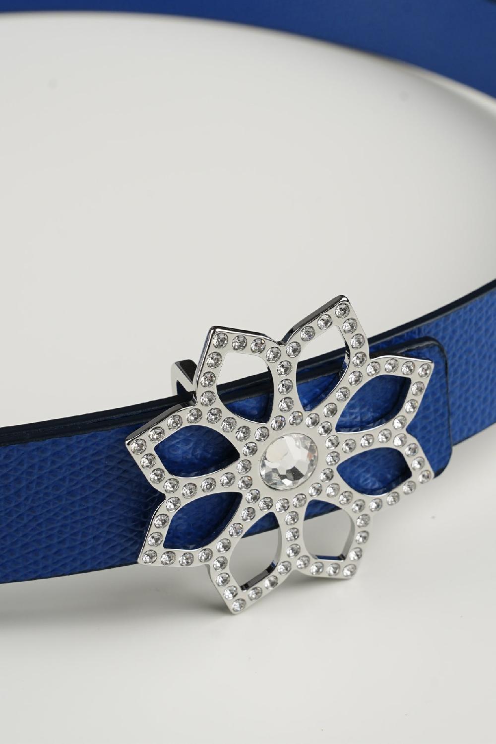 Rhea Costa Lotus Leather Waist Belt In Sapphire With Silver Buckle