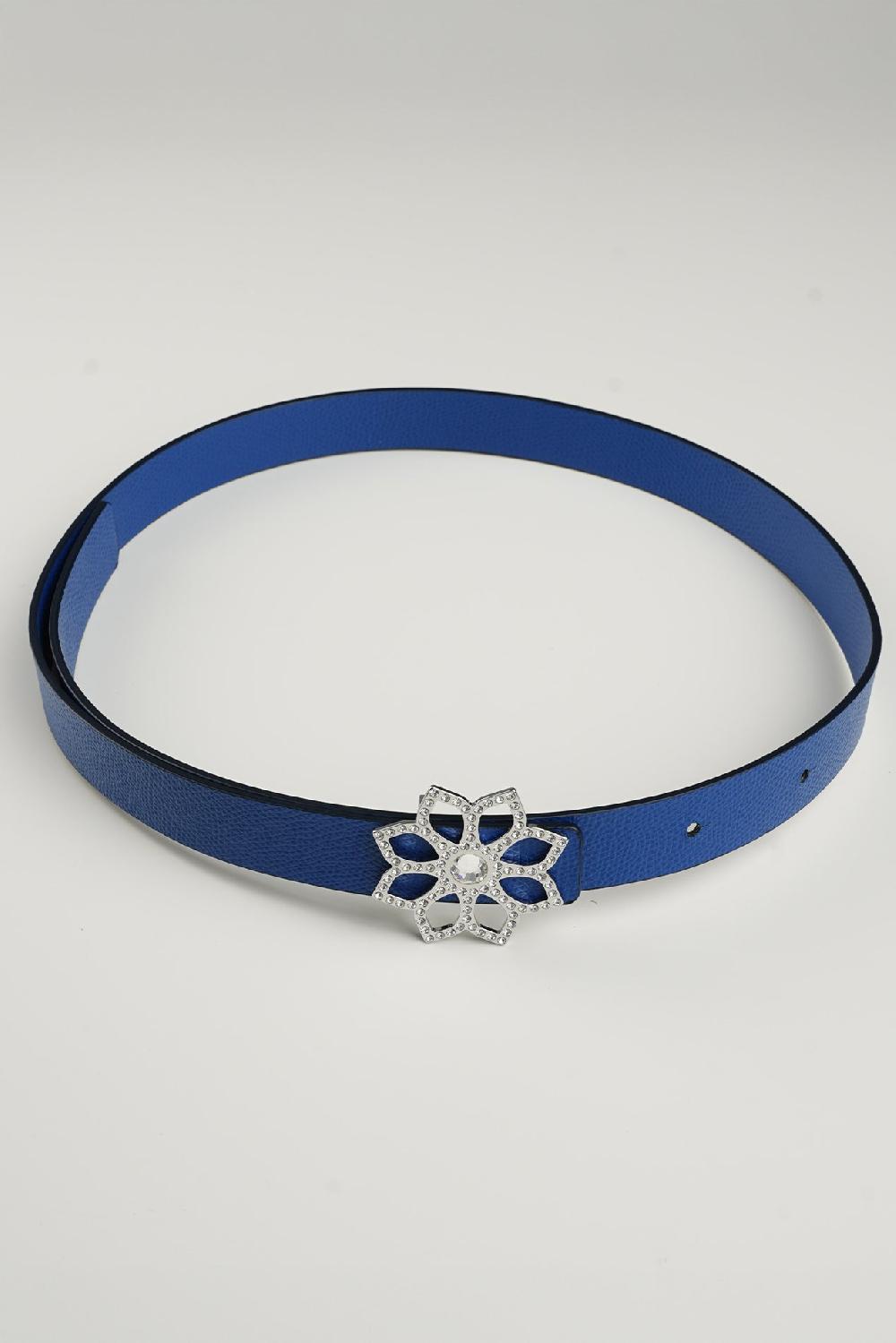 rhea costa Lotus Leather Waist Belt In Sapphire With Silver Buckle