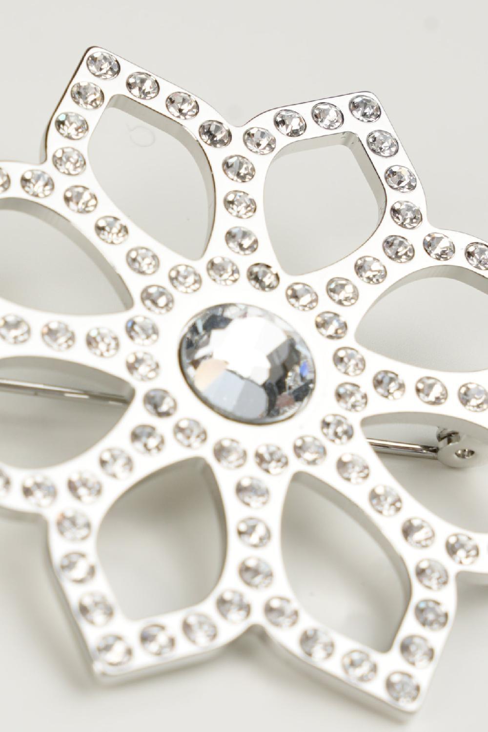 Rhea Costa Lotus Single Flower Brooch In Silver Tone