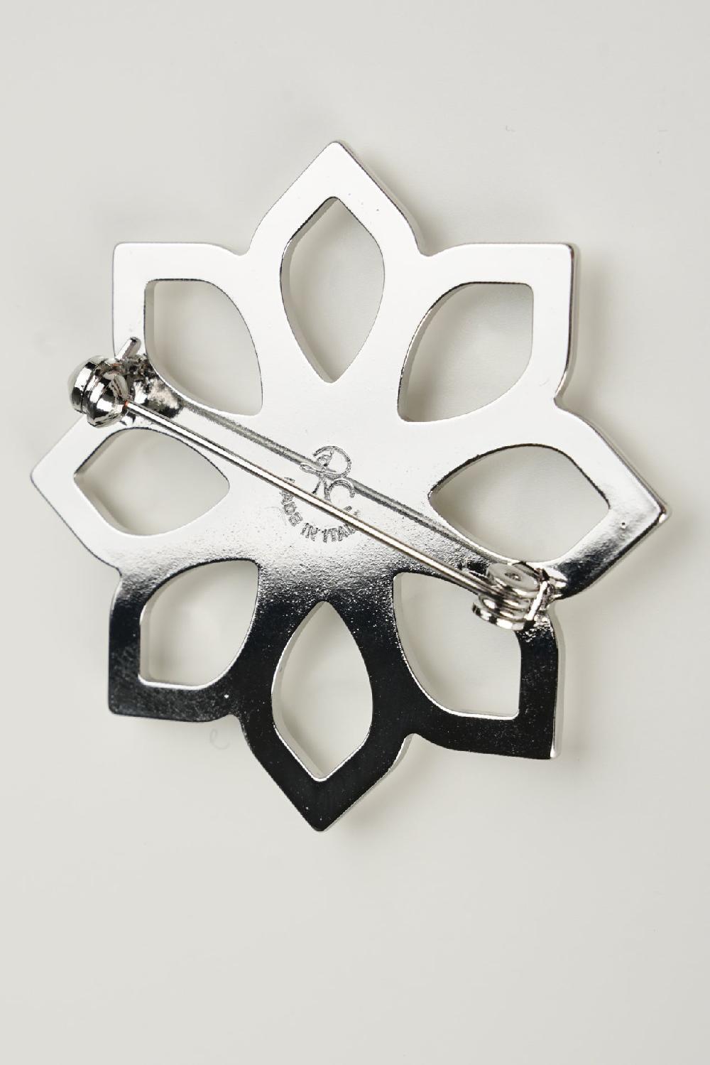 Rhea Costa Lotus Single Flower Brooch In Silver Tone