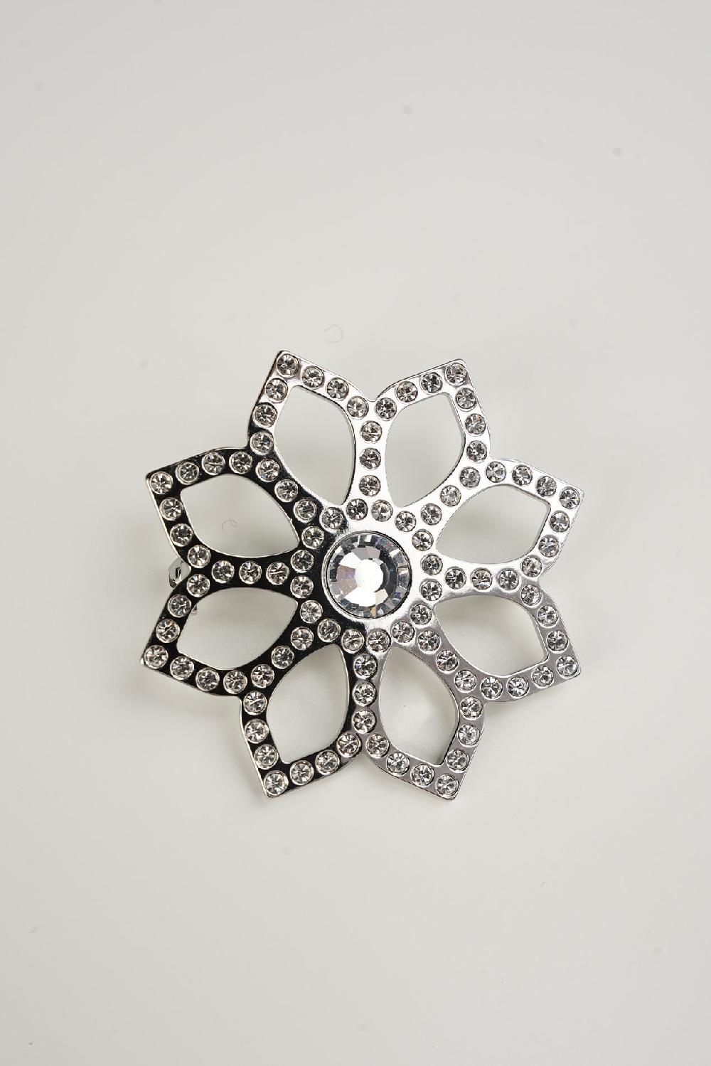 rhea costa Lotus Single Flower Brooch In Silver Tone