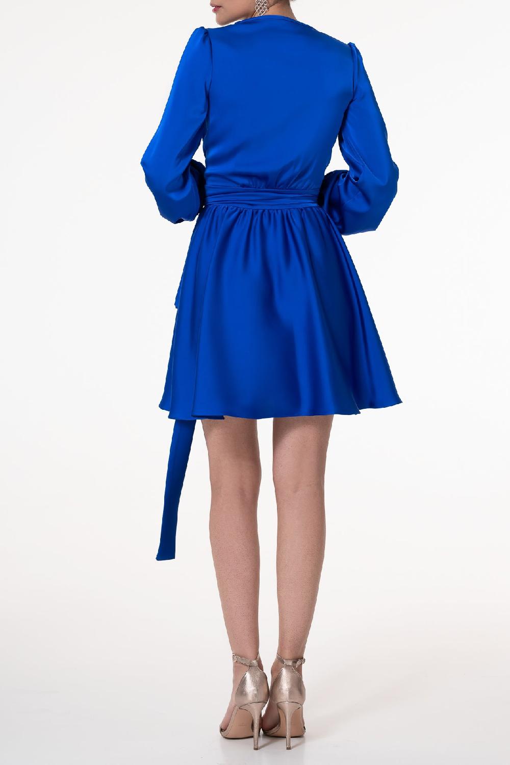 Rhea Costa Louise Satin Crepe Short Dress In Electric Blue